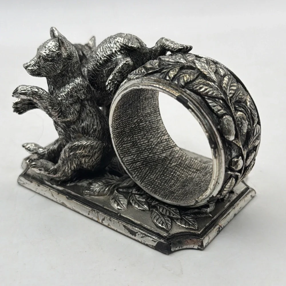 Franklin Mint Animals At Play Napkin Ring Silver Plate Bear Cubs Vintage 1977